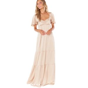 Show Me Your Mumu Nicole Maxi Dress in Champagne Luxe Satin Small